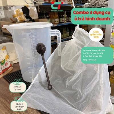 Combo dụng cụ ủ trà 5lit kinh doanh 3 món (ca đong có nắp, thìa định lượng)