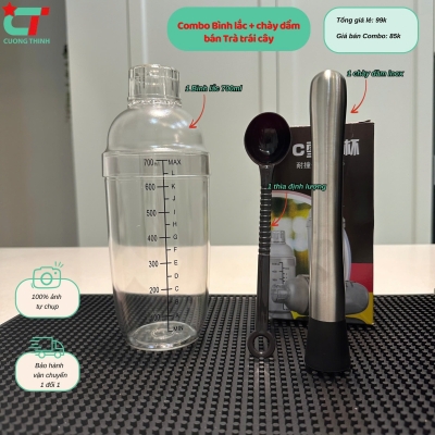 Combo bình lắc 700ml+ chày bar tặng thìa định lượng 