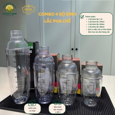 Combo 4 bộ Bình lắc + nắp dung tích 1000ml-700ml-500ml-350ml