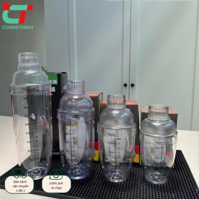 Bộ bình lắc + nắp pha chế nhựa chia vạch đen dung tích (350ml, 530ml, 700ml, 1000ml)