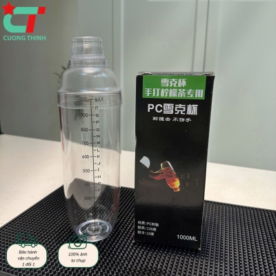 Bộ bình lắc + nắp pha chế nhựa chia vạch đen dung tích 1000ml