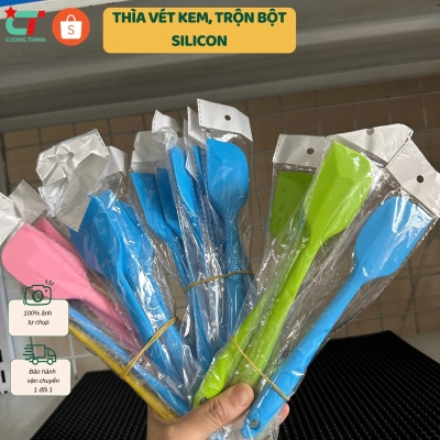 Dụng cụ làm bánh: Cây vét kem, trộn bột silicon, muôi lật thức ăn - màu ngẫu nhiên